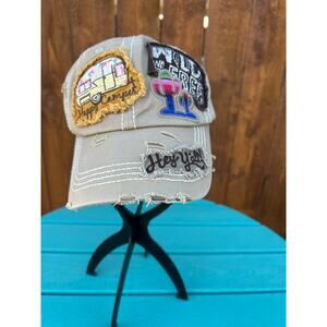 Kbethos Vintage Distressed Happy Camper Multi-Patch Hat - Khaki
